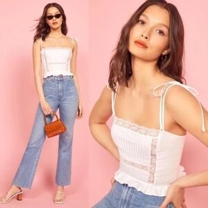 New Reformation Mason Crop Top White